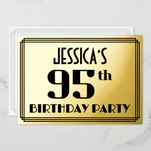95th Birthday Party Art Deco Look 95 and Name Foil Invitation