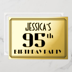 95th Birthday Party: Art Deco Look “95” and Name Foil Invitation