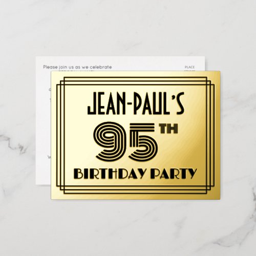 95th Birthday Party  Art Deco Style 95  Name Foil Invitation Postcard