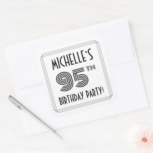 95th Birthday Party Art Deco Style  Custom Name Square Sticker