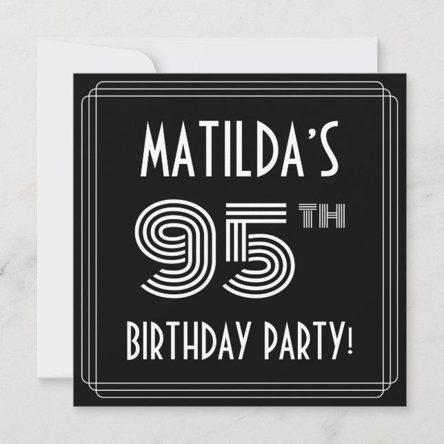 95th Birthday Party: Art Deco Style w/ Custom Name Invitation (Front)