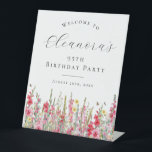 95th Birthday Party August Birth Flower Welcome Pedestal Sign<br><div class="desc">Elegant summer watercolor pink gladiolus flowers create a beautiful floral border at the bottom of this birthday party welcome tabletop pedestal sign. Gladiolus flowers are the July birth flower that signify strength and love. A trendy font combination gives it a modern aesthetic. All of the text is editable.</div>