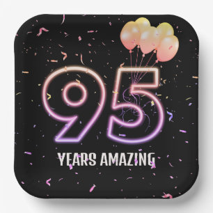95th Birthday Party Balloons and Confetti Paper Plates