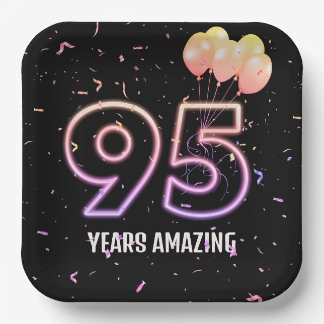 95th Birthday Party Balloons and Confetti Paper Plates (Front)