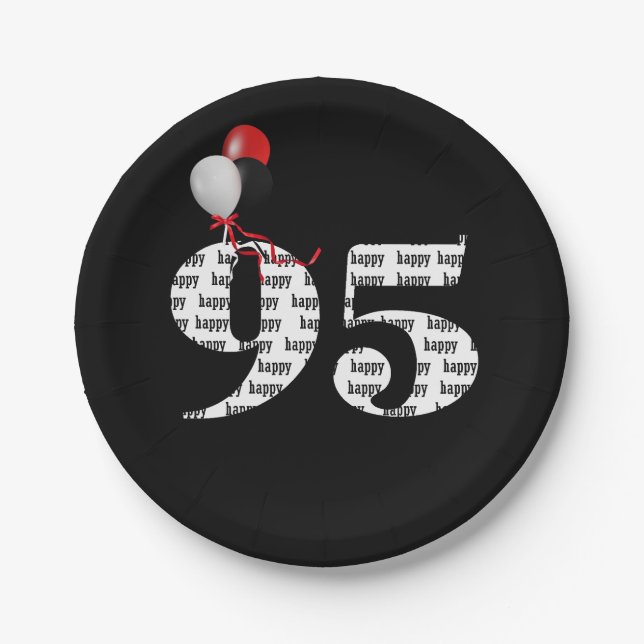 95th birthday party balloons paper plates (Front)