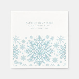 95th Birthday Party Blue White Snowflake Winter Napkins