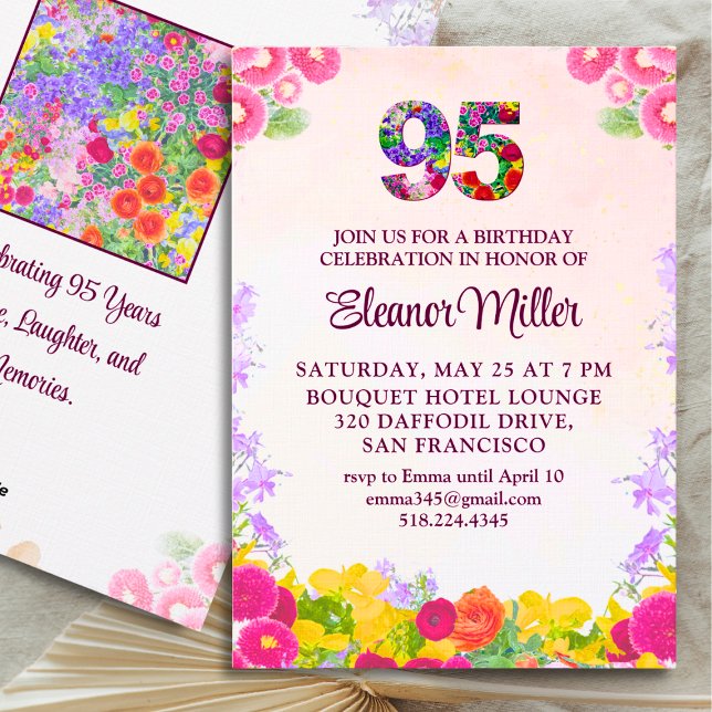 95th Birthday Party - Blush Bloom Floral 95 Invitation (Creator Uploaded)