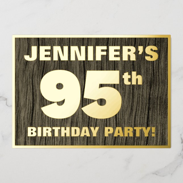 95th Birthday Party: Bold, Faux Wood Grain Pattern Foil Invitation (Front)