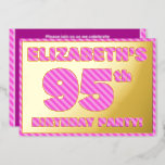 [ Thumbnail: 95th Birthday Party — Bold, Fun, Pink Stripes # 95 Invitation ]