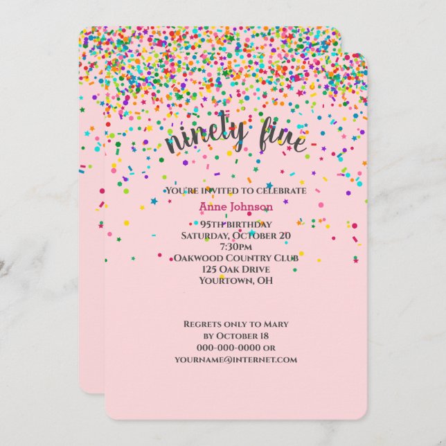 95th Birthday Party confetti Invitation (Front/Back)