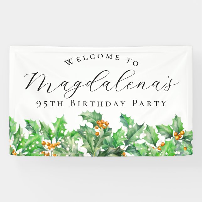 95th Birthday Party December Birth Flower Welcome Banner (Horizontal)