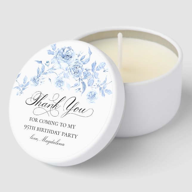 95th Birthday Party Dusty Blue Floral Mini Candle Favors (Corner)