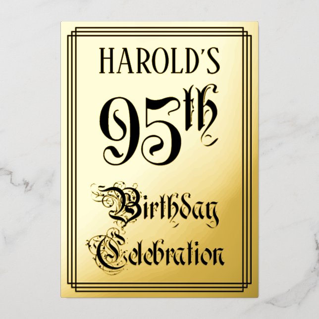 95th Birthday Party — Elegant Script + Custom Name Foil Invitation (Front)