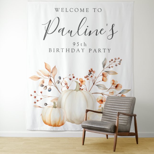 95th Birthday Party Fall Pumpkin Leaves Tapestry (In Situ)