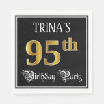 [ Thumbnail: 95th Birthday Party — Fancy Script, Faux Gold Look Napkins ]