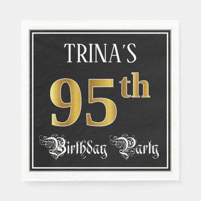 95th Birthday Party — Fancy Script, Faux Gold Look Napkins (Front)