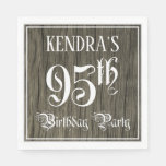 [ Thumbnail: 95th Birthday Party — Fancy Script, Faux Wood Look Napkins ]