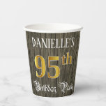 [ Thumbnail: 95th Birthday Party — Faux Gold & Faux Wood Looks Paper Cups ]