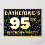 [ Thumbnail: 95th Birthday Party — Fun, Colorful Stars Pattern Invitation ]