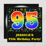 [ Thumbnail: 95th Birthday Party: Fun Music Symbols, Rainbow 95 Invitation ]