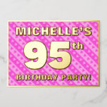 [ Thumbnail: 95th Birthday Party — Fun Pink Hearts and Stripes Invitation ]