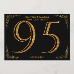 95th Birthday party,Gatsby styl,black gold glitter Invitation