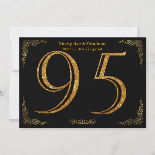 95th Birthday partyGatsby stylblack gold glitter Invitation