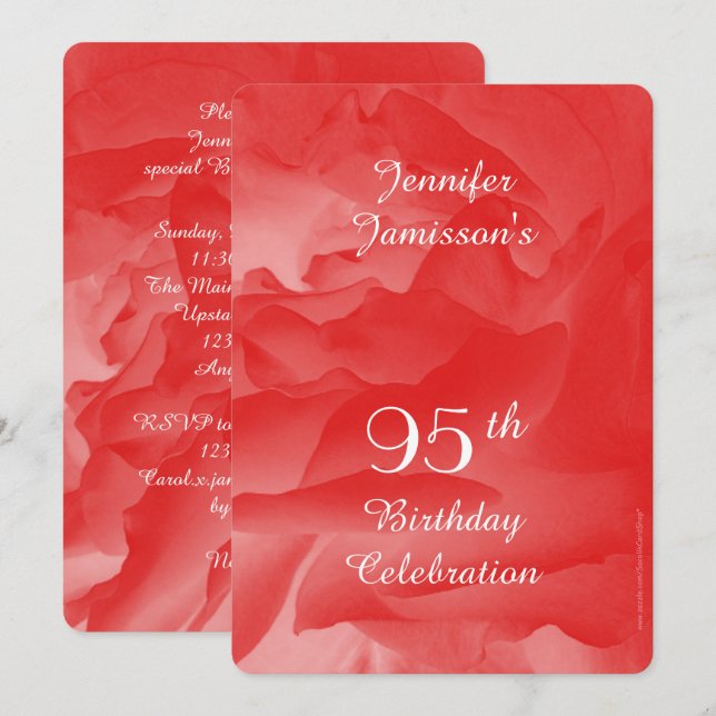 95th Birthday Party Invitation, Coral Pink Rose Invitation (Front/Back)