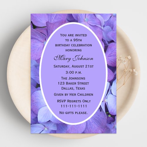 95th Birthday Party Invitation -- Hydrangeas
