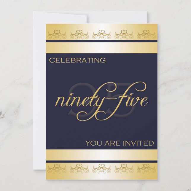 95th Birthday Party Invitation in Blue & Gold (Front)