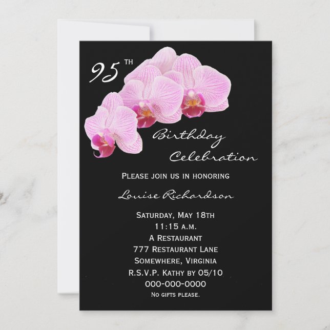 95th Birthday Party Invitation Orchids (Front)