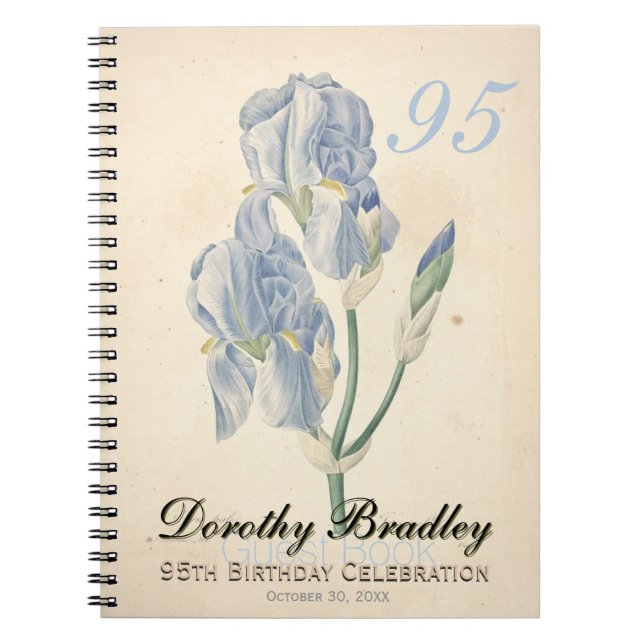 95th Birthday Party Irises Custom Guest Book (Front)