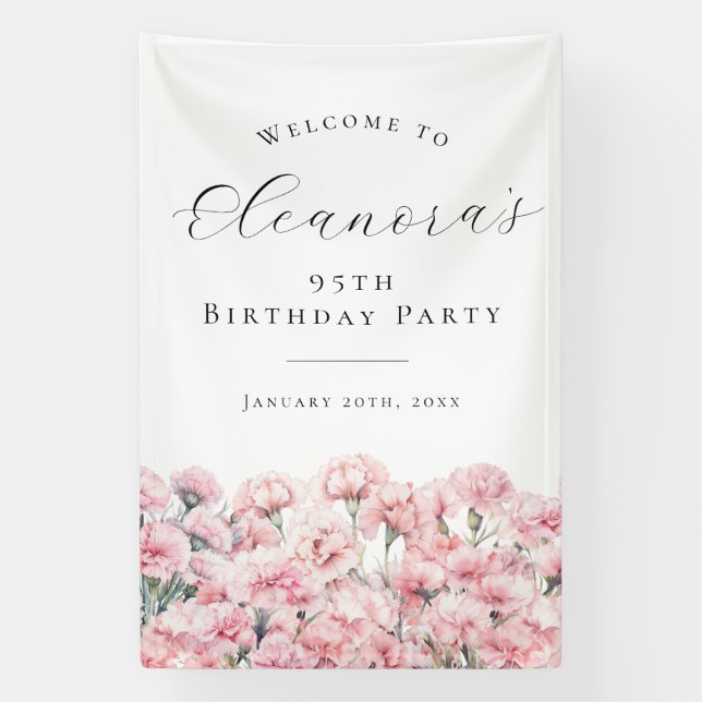 95th Birthday Party January Birth Flower Welcome Banner (Vertical)