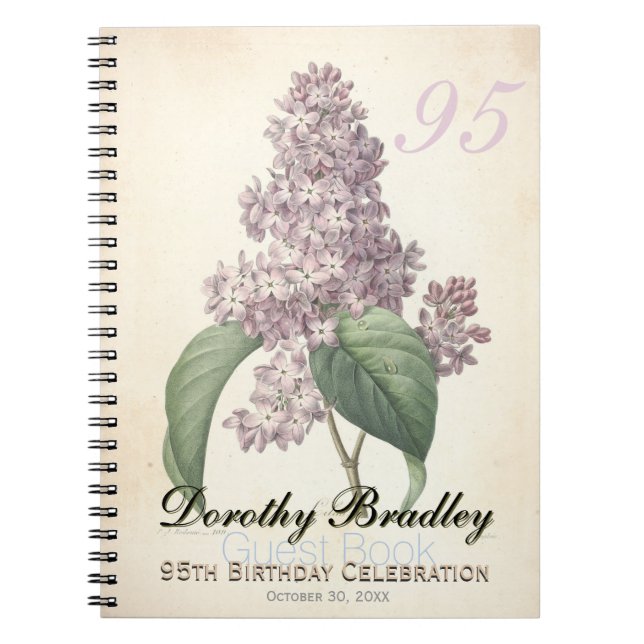 95th Birthday Party Lilac Custom Guest Book (Front)