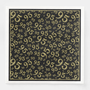 95th Birthday Party Number Pattern Black/Gold Paper Dinner Napkins