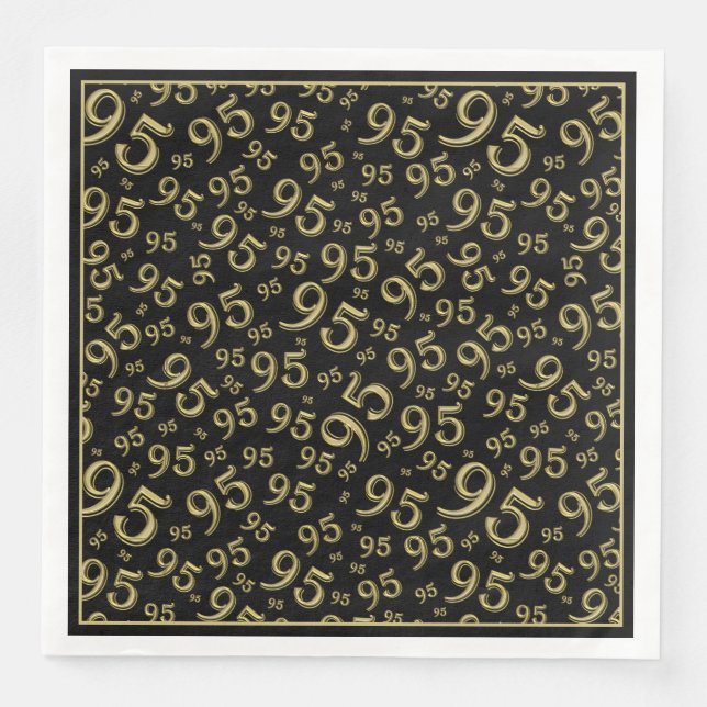 95th Birthday Party Number Pattern Black/Gold Paper Dinner Napkins (Front)