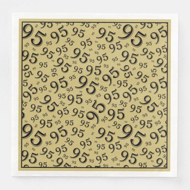 95th Birthday Party Number Pattern Black/Gold Paper Dinner Napkins (Front)