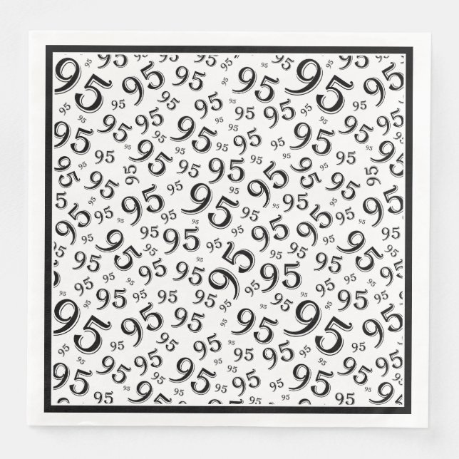 95th Birthday Party Number Pattern Black/White Paper Dinner Napkins (Front)