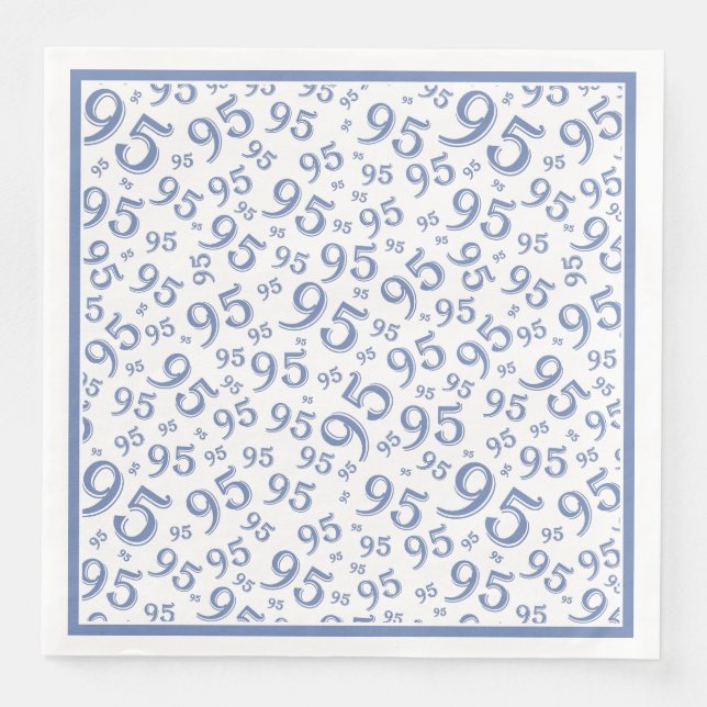 95th Birthday Party Number Pattern Blue/White Paper Dinner Napkins (Front)