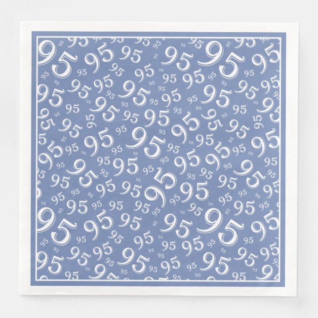 95th Birthday Party Number Pattern Blue/White Paper Dinner Napkins (Front)