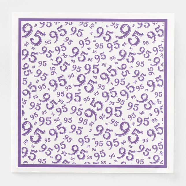 95th Birthday Party Number Pattern Purple/White Paper Dinner Napkins (Front)