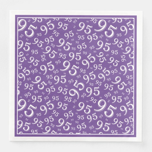 95th Birthday Party Number Pattern Purple/White Paper Dinner Napkins (Front)