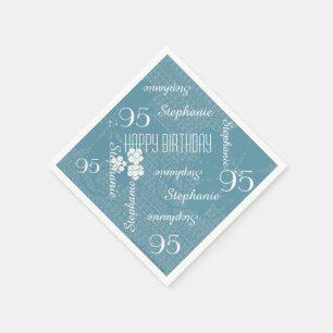 95th Birthday Party, Pastel Blue Floral Paper Napkins