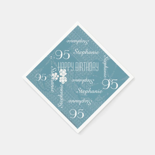 95th Birthday Party, Pastel Blue Floral Paper Napkins (Corner)