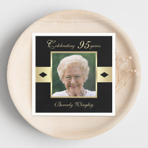 95th Birthday Party Photo on Black Paper Napkins