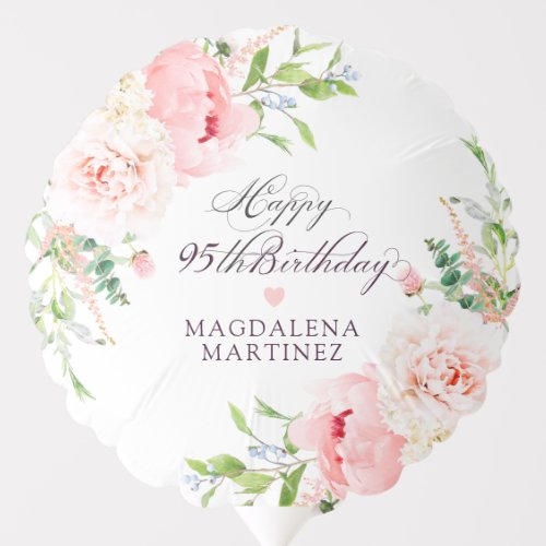 95th Birthday Party Pink Peony Floral Custom Balloon