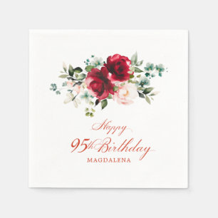 95th Birthday Party Pink Red Floral Custom Napkins