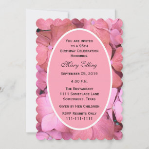 95th Birthday Party Pink Scalloped Hydrangeas Invitation