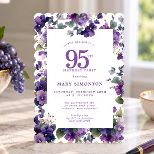 95th Birthday Party Purple Violet Flower Invitation