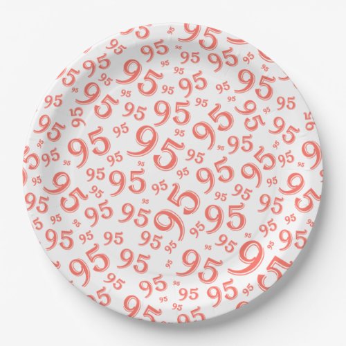 95th Birthday Party Random Number Pattern Coral Paper Plates